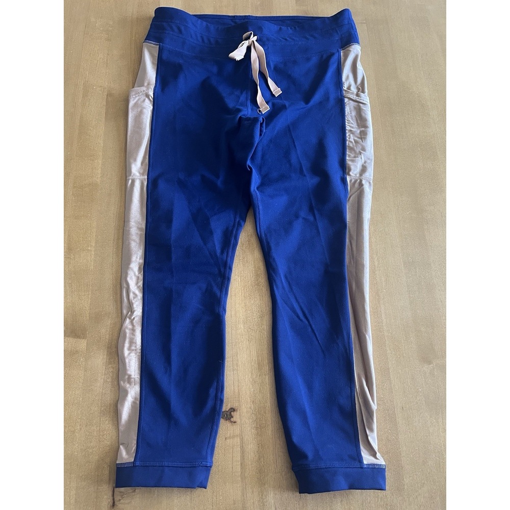 Fabletics Power Hold Capri Leggings Womens Navy Blue Bronze‎ Drawstring Run Yoga